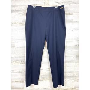 Tory Burch Womens 12 Navy Blue Stacey Ponte Flat-Front Mid-Rise Cropped Pants